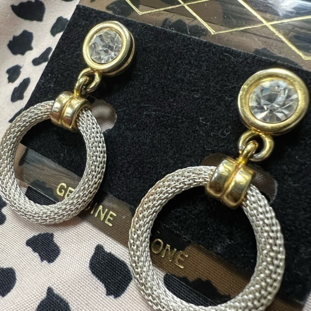 Vintage Silver and Gold Earrings with Gem